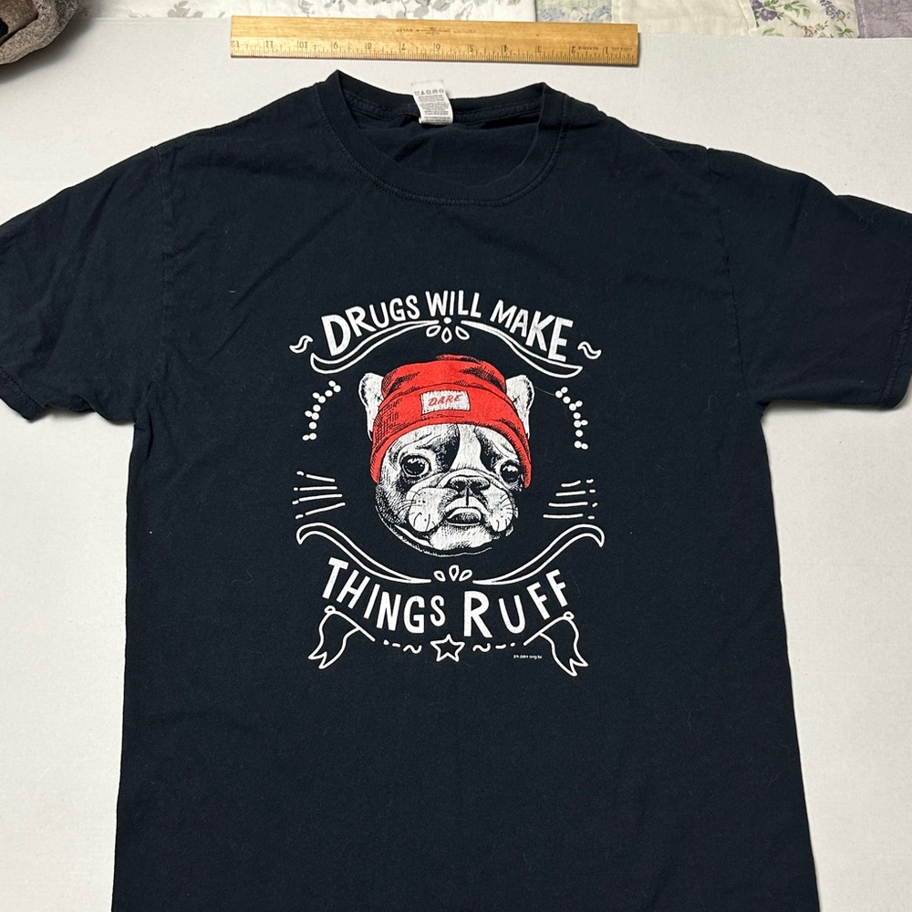 vintage D.A.R.E. Black Graphic T-Shirt with Dog Print